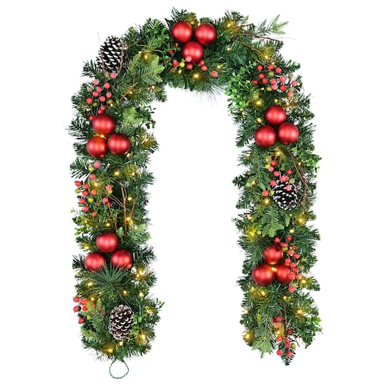 Puleo International 6Ft Pre-Lit Pine with Pinecones, Berries & Ornaments Artificial Christmas Garland in Green | 6 ft | Michaels®